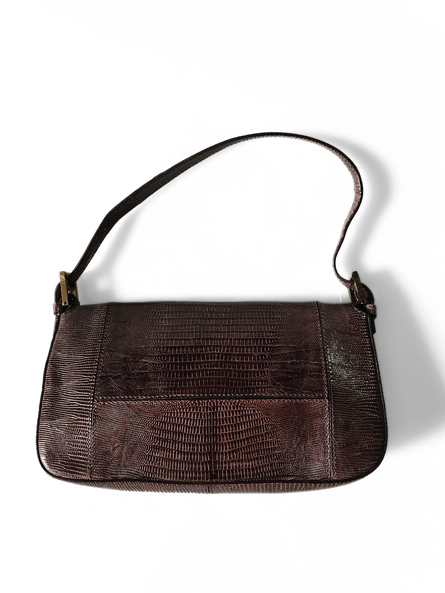 Fendi Baguette Deep Brown Lizard Leather with Lilac Crystal Buckle
