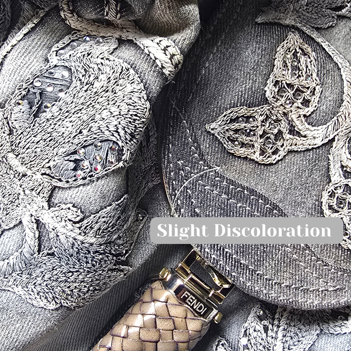 Fendi Limited Edition Denim Spy Bag Embroidered Rhinestone Squirrels