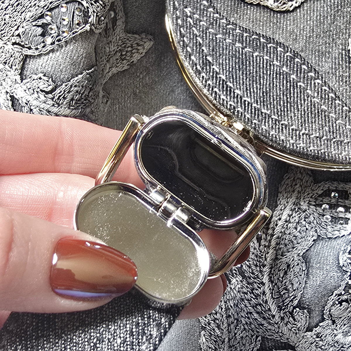 Fendi Limited Edition Denim Spy Bag Embroidered Rhinestone Squirrels