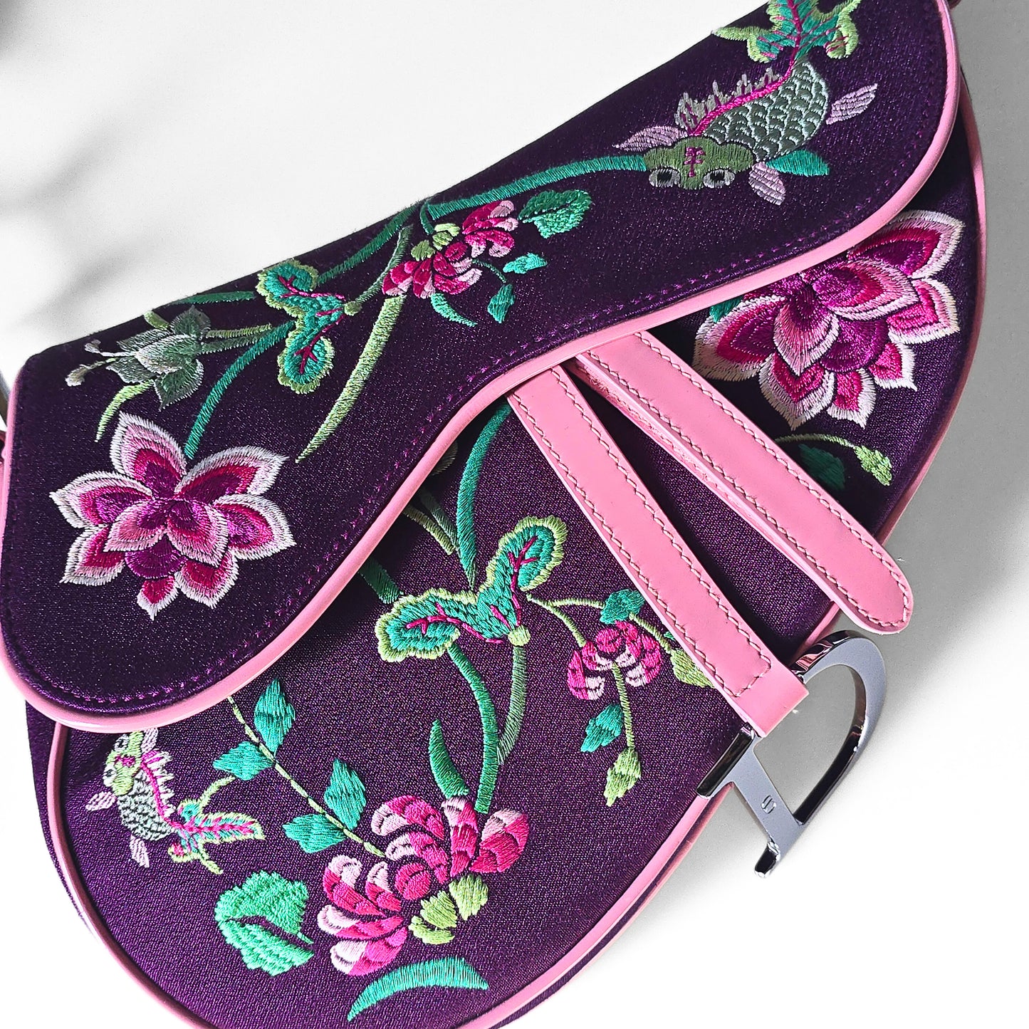 Dior Limited Edition Koi Fish Saddle Bag Purple Satin