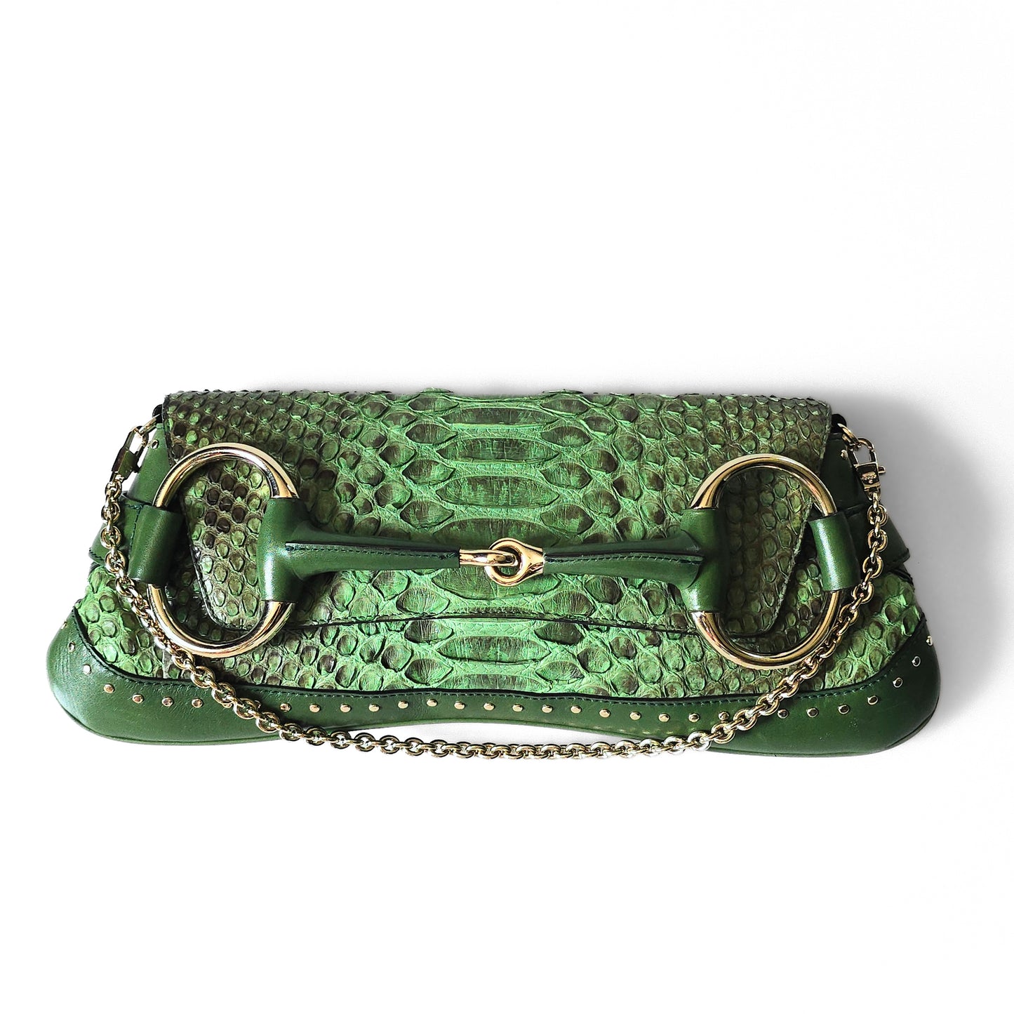Gucci by Tom Ford Horsebit Clutch Bag XL Green Python Leather