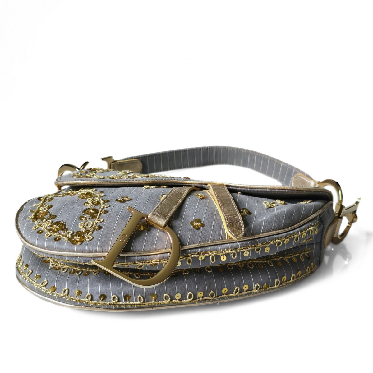 Dior Saddle Bag Limited Edition Pinstripe Sequin Embroidered