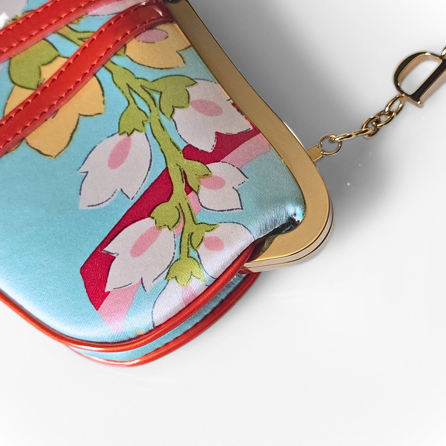 Dior Limited Edition 2003 Runway Floral Print Silk Mini Frame Saddle Bag Front Tassel Detail