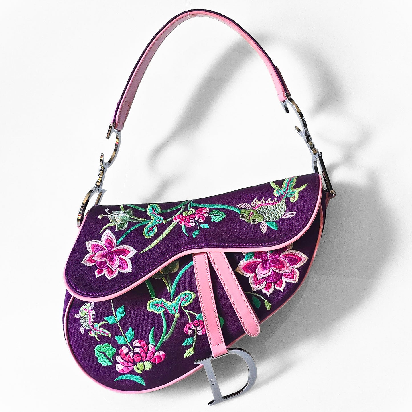 Dior Limited Edition Koi Fish Saddle Bag Purple Satin