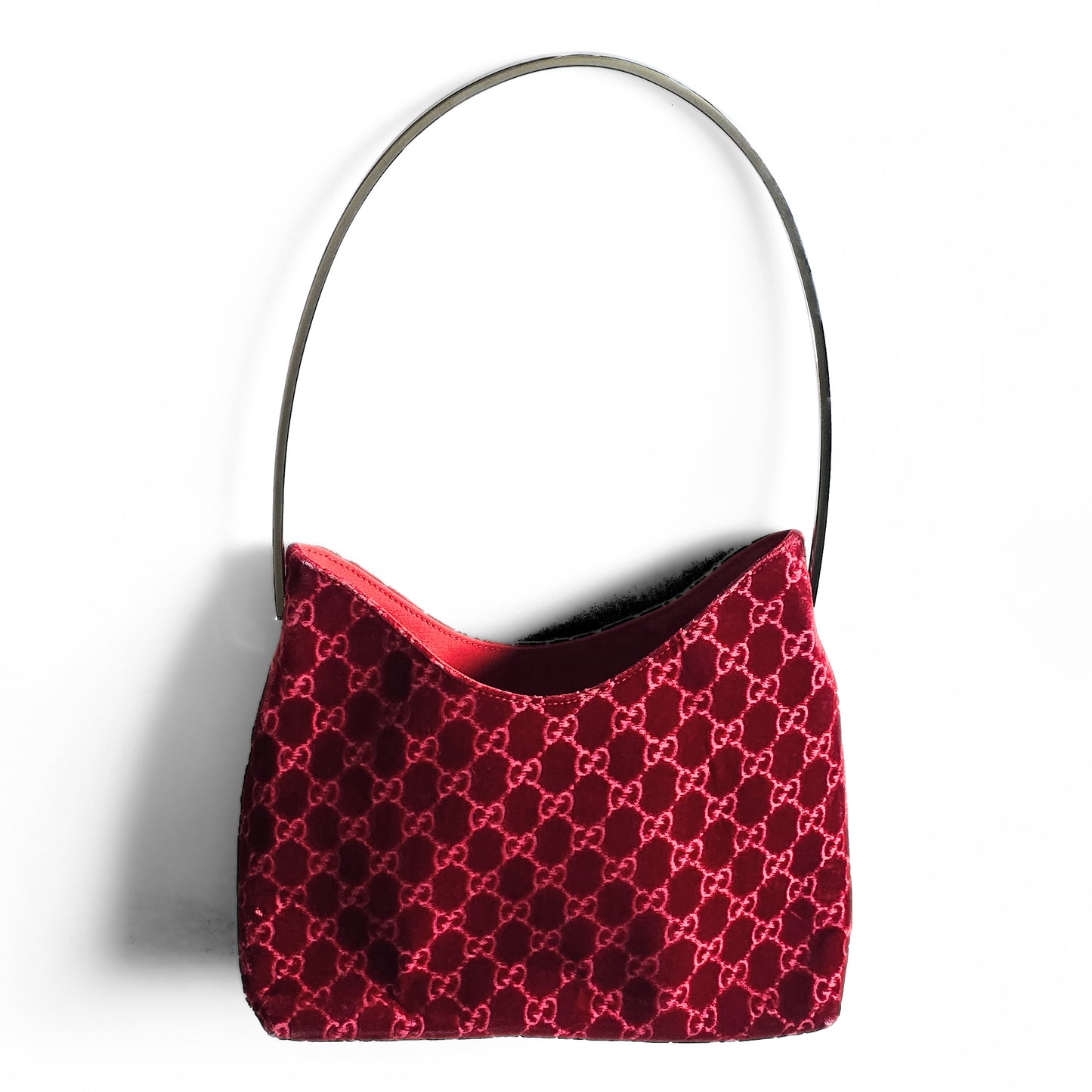 Gucci by Tom Ford 1997 Red Velvet GG Monogram Chrome Handle ASO "The Nanny"