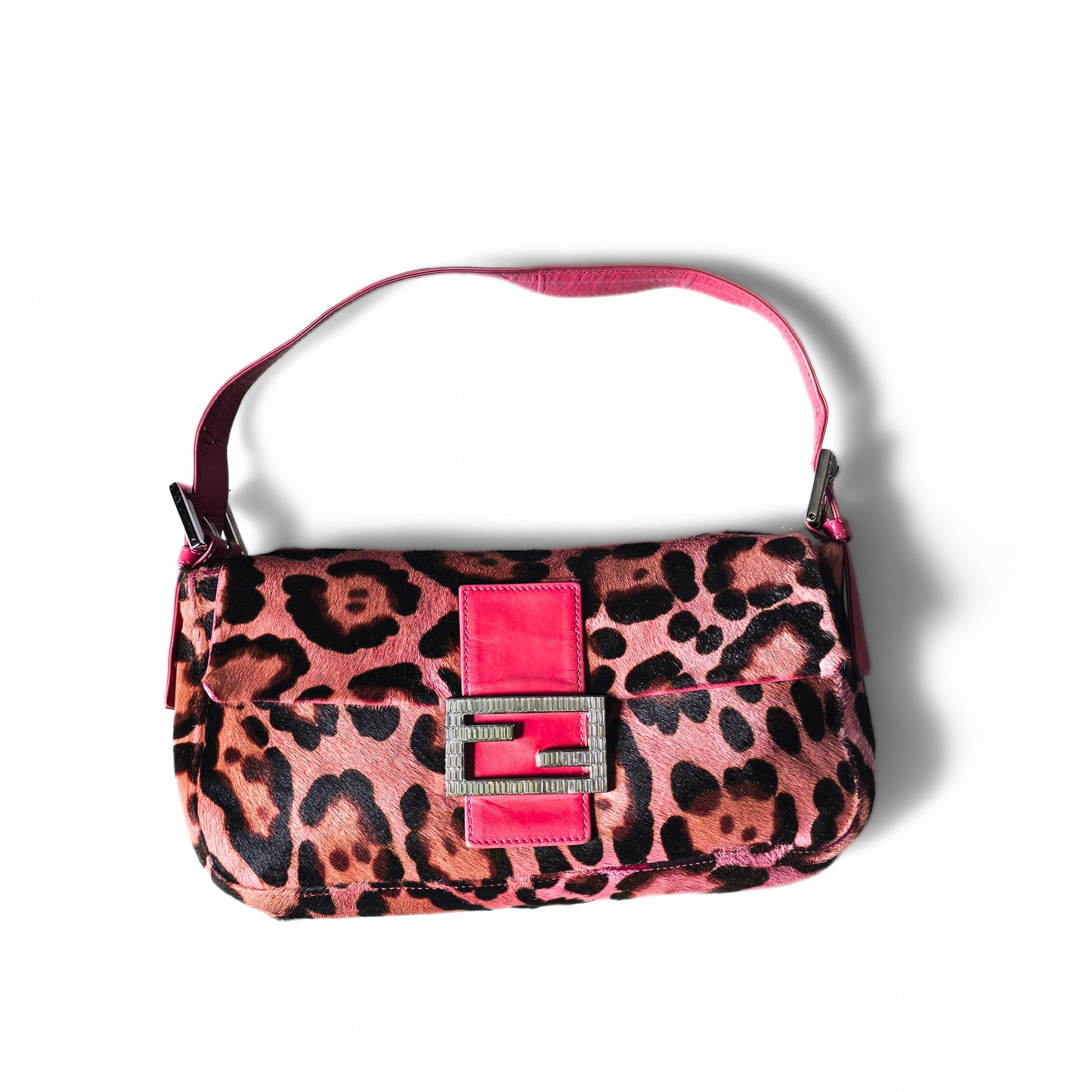 Fendi Baguette Hot Pink Leopard Pony Hair Crystal Buckles