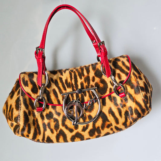 Dior Diva Flap Shoulder Bag Leopard Print Pony Hair