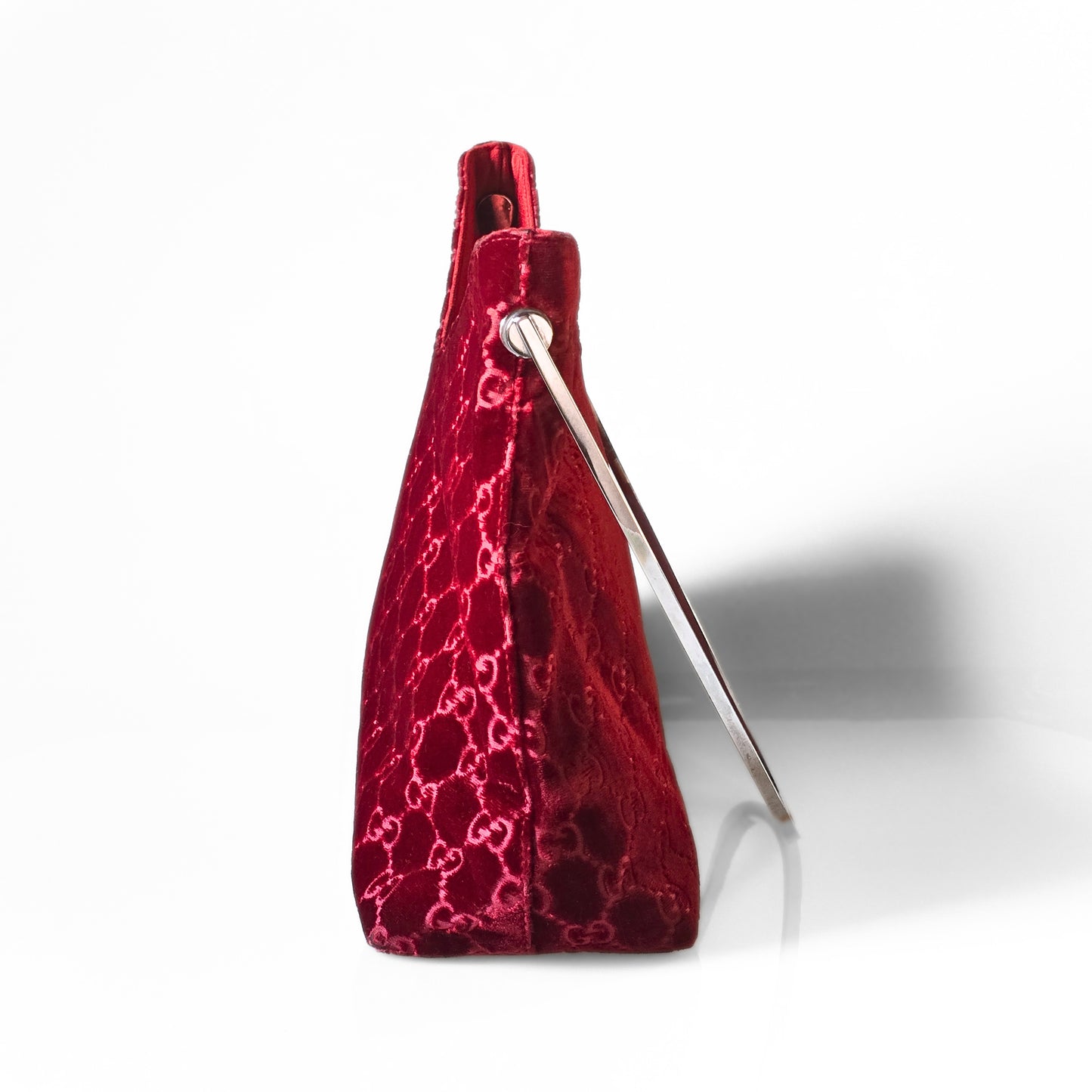 Gucci by Tom Ford 1997 Red Velvet GG Monogram Chrome Metal Handle