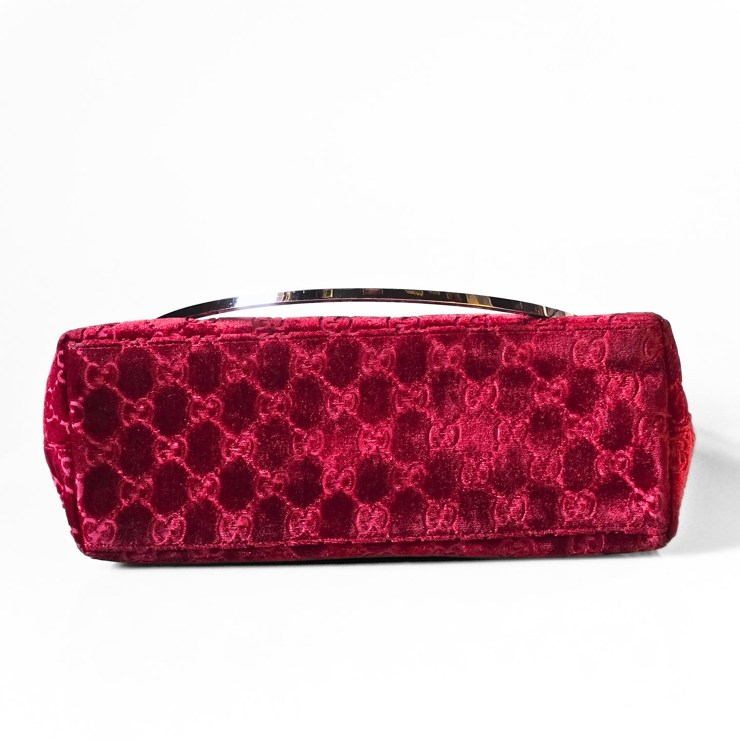 Gucci by Tom Ford 1997 Red Velvet GG Monogram Chrome Metal Handle