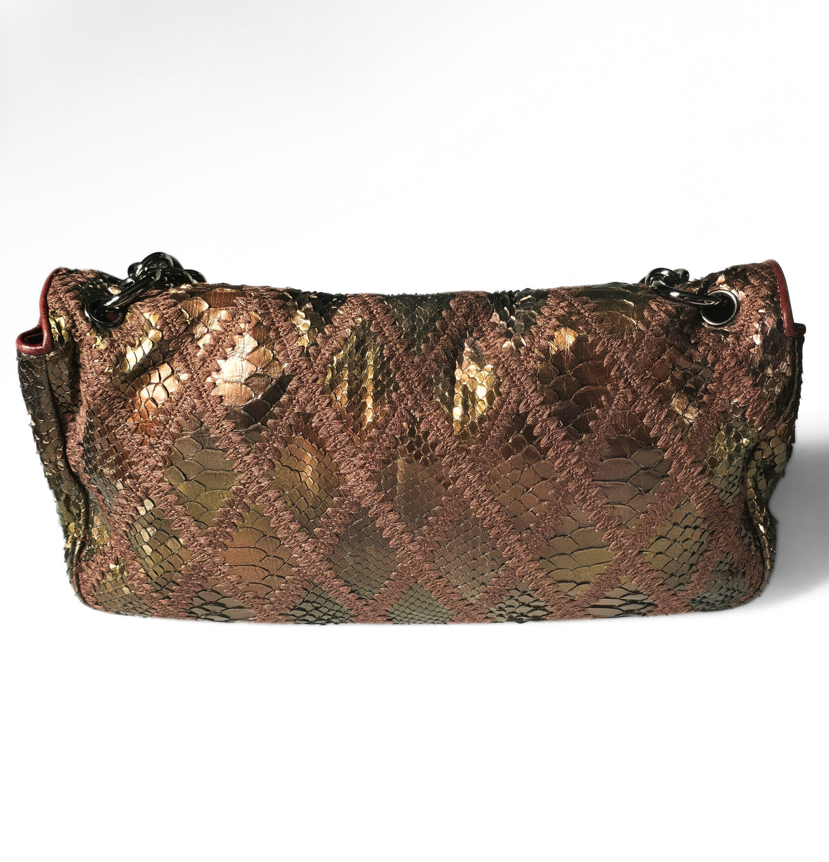 Chanel Single Flap Soft Crochet Bronze Metallic Python
