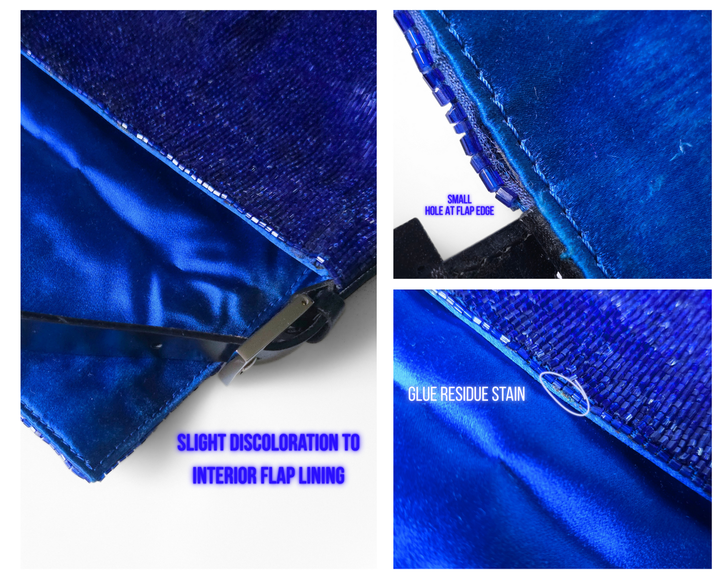 Fendi Baguette Beaded Sapphire Blue Black Leather Detail