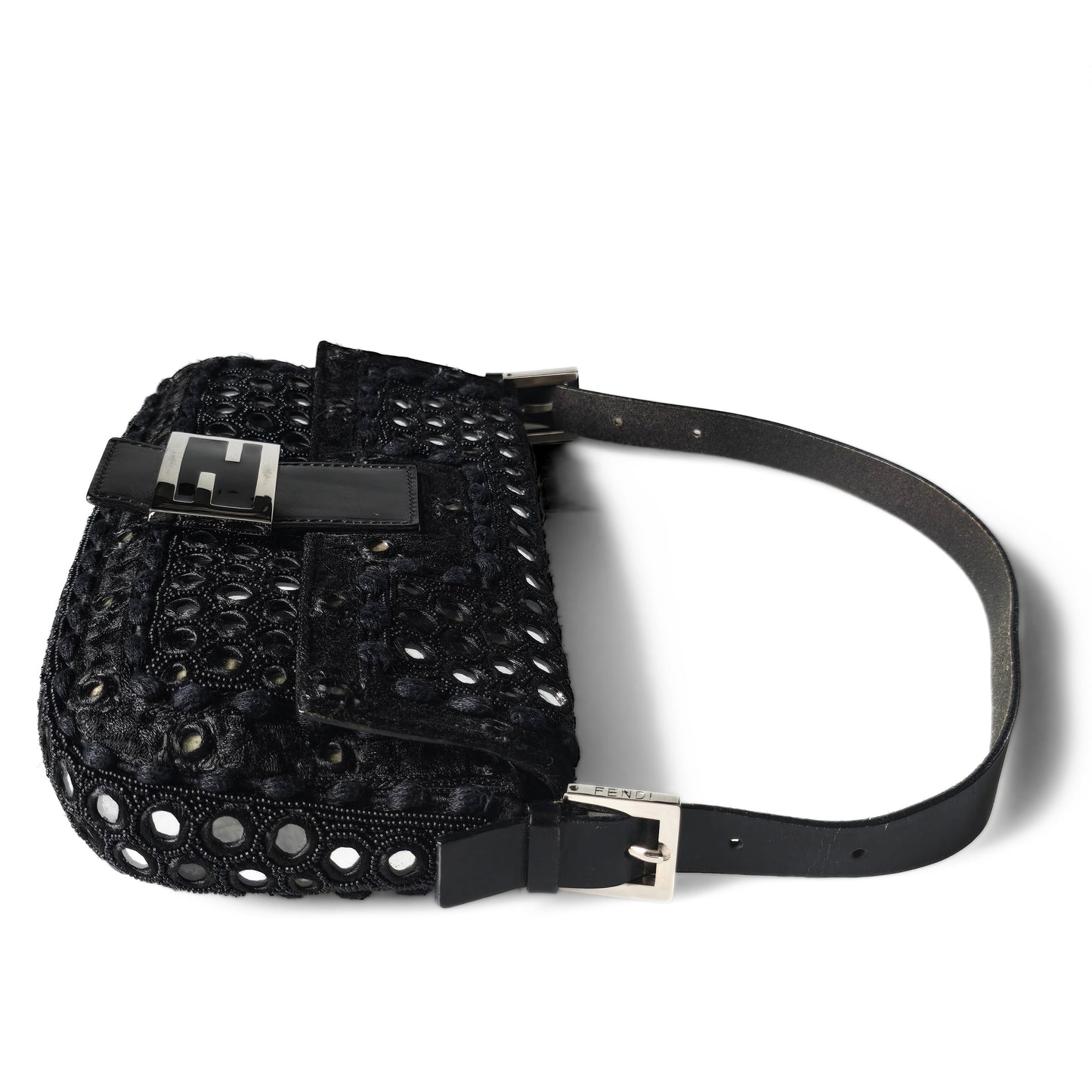 Fendi Baguette Mirror Beaded Embroidery Black