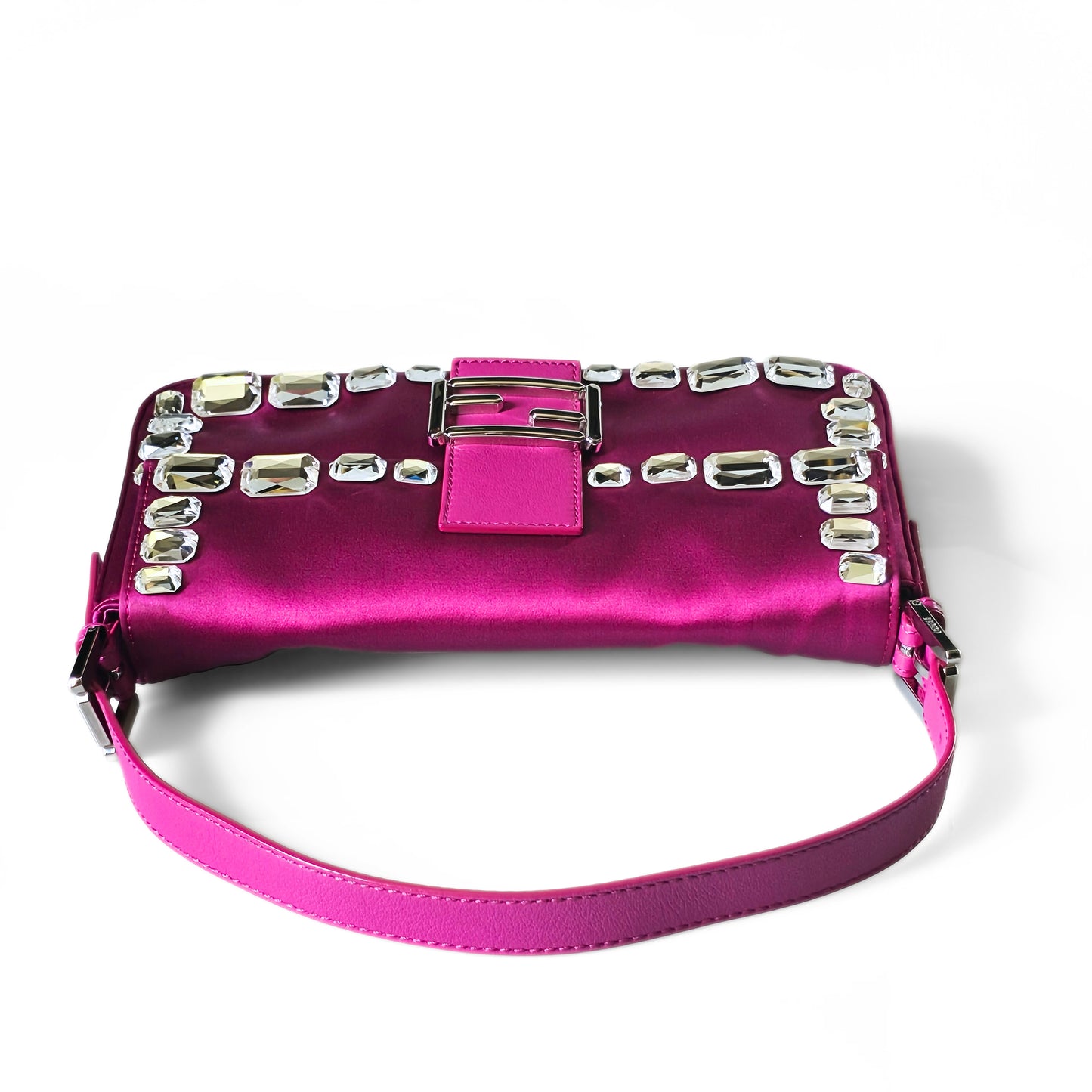 Fendi Baguette Fuchsia Silk Diamond Crystals