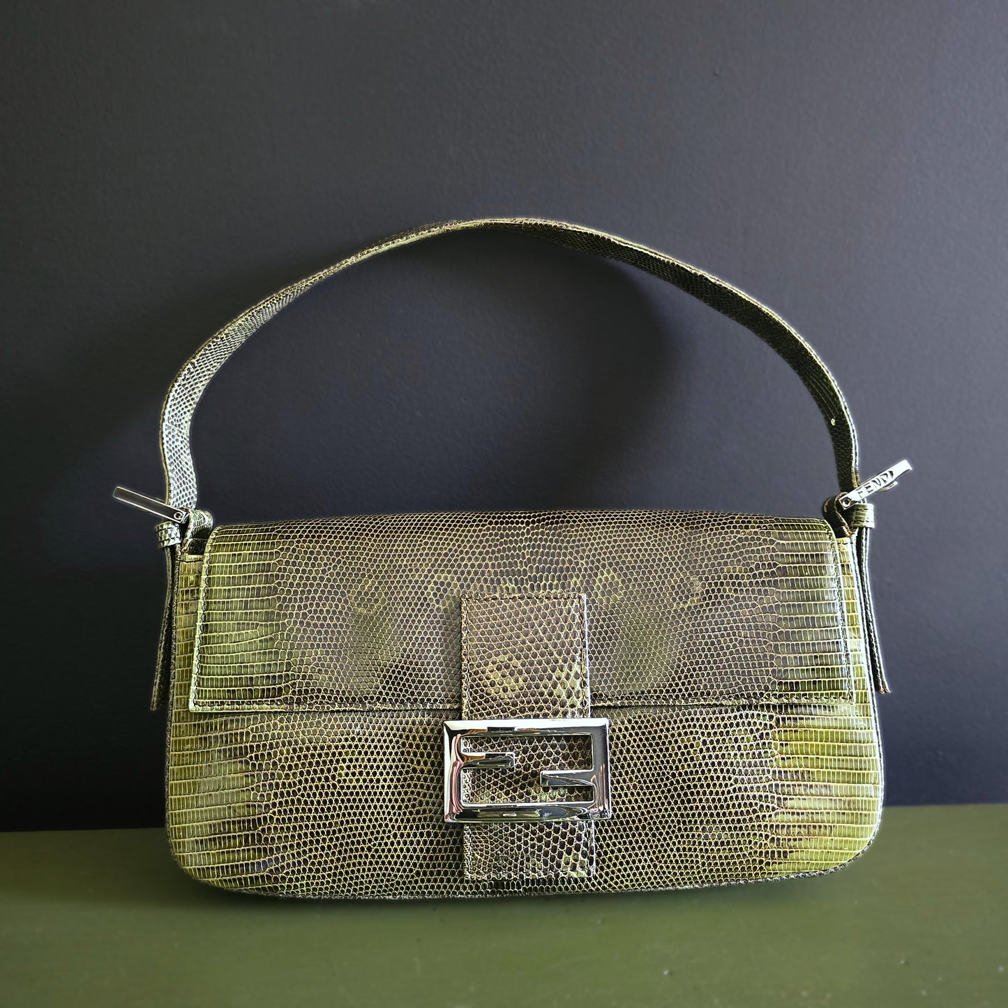 Fendi Baguette Green Ombre Exotic Lizard Leather