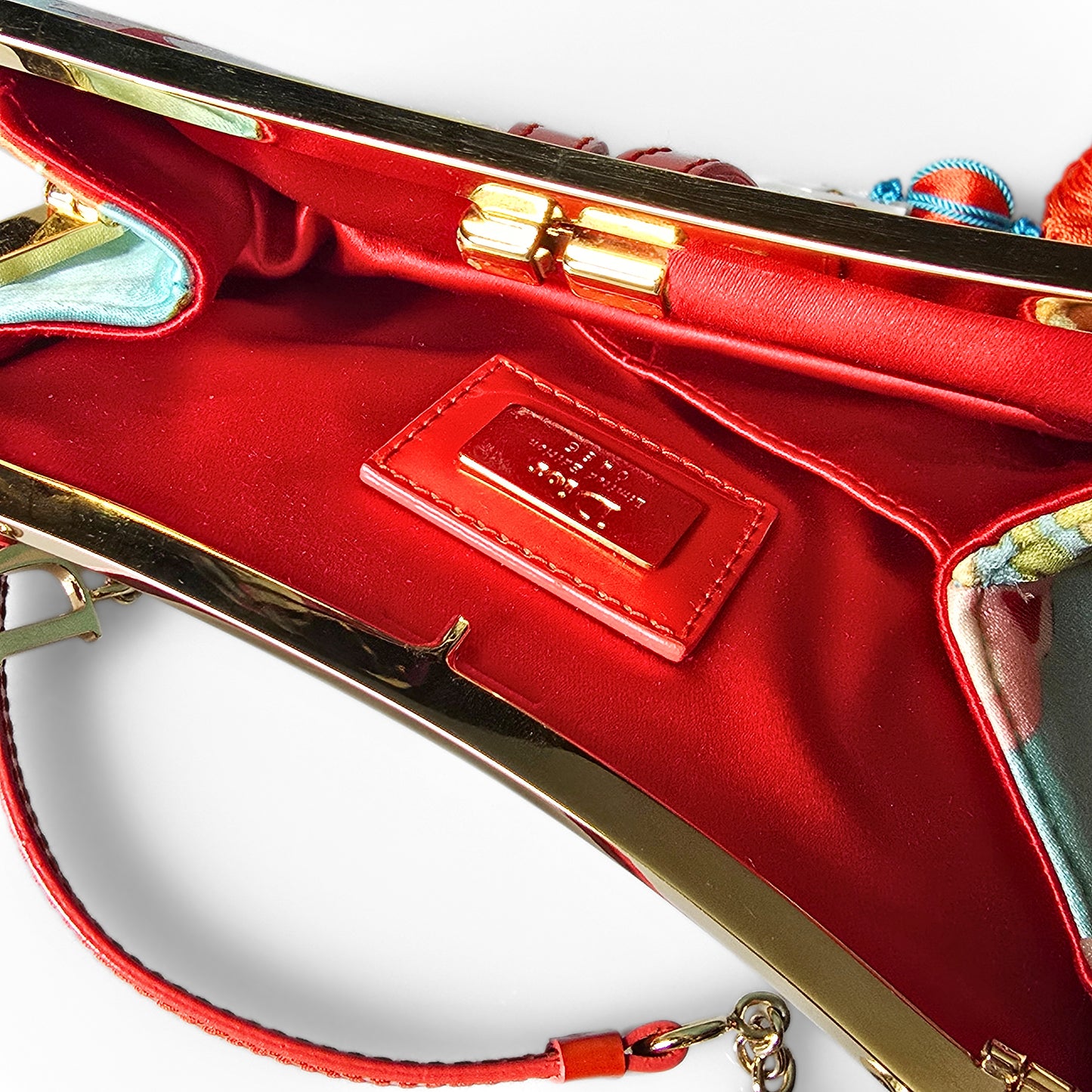 Dior Limited Edition 2003 Runway Floral Print Silk Mini Frame Saddle Bag Front Tassel Detail