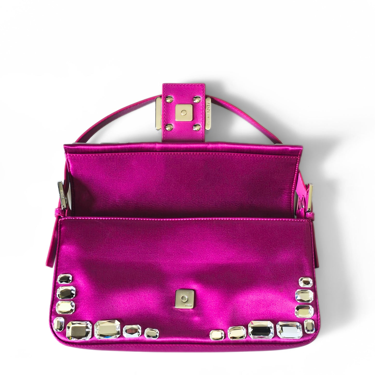 Fendi Baguette Fuchsia Silk Diamond Crystals