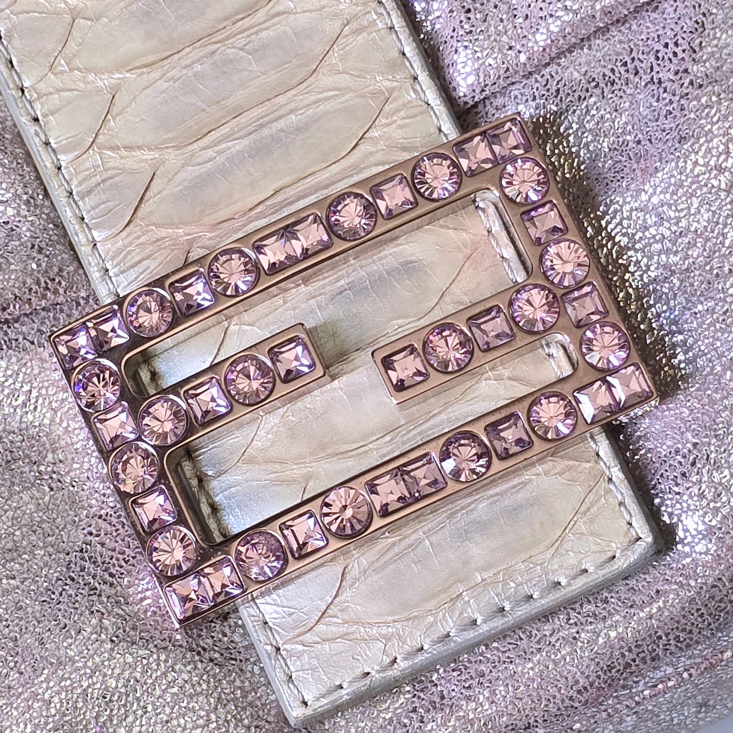 Fendi Baguette Lavender Silver Shimmer Lilac Rhinestone Buckle