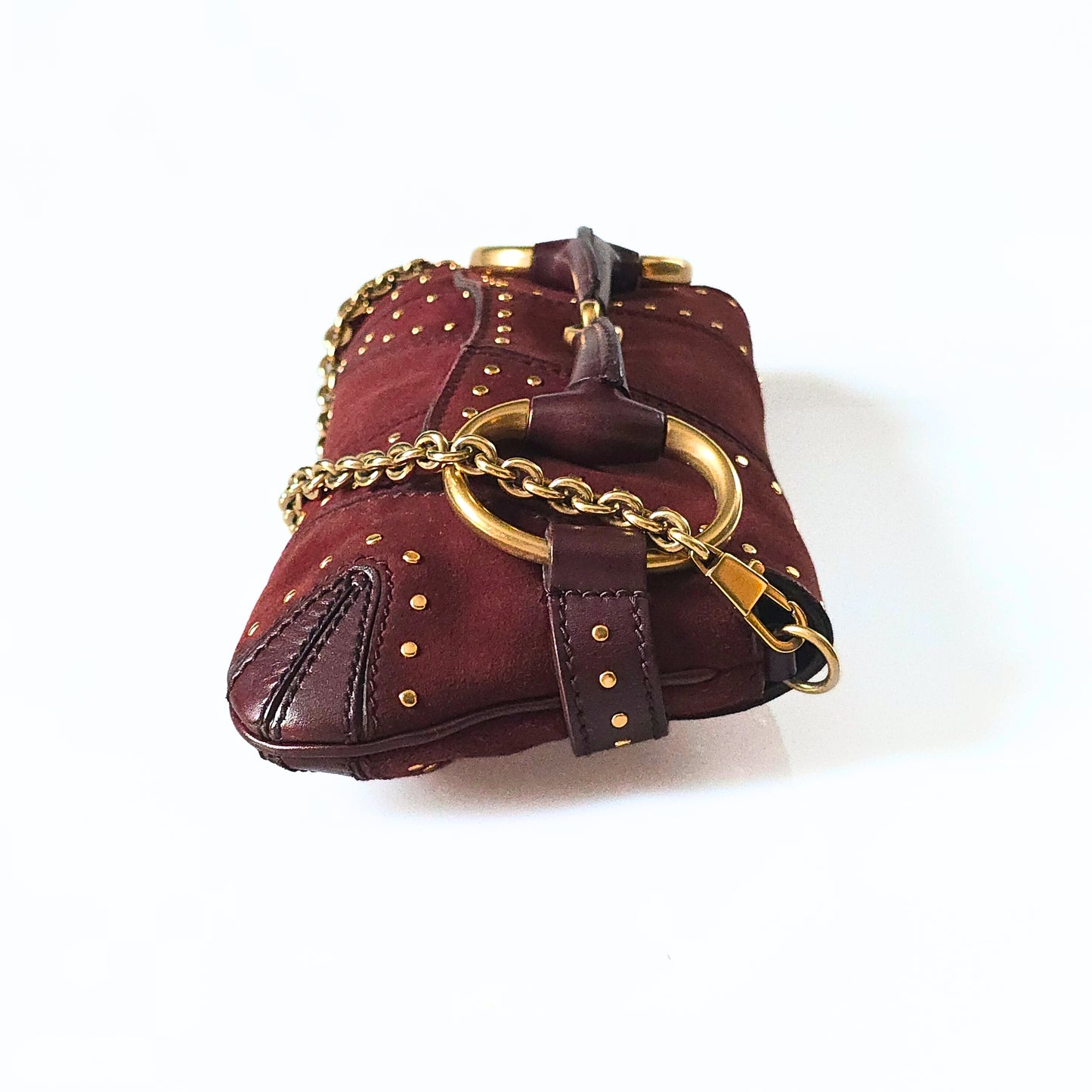 Gucci Horsebit Clutch Tom Ford Era Burgundy Suede Studded