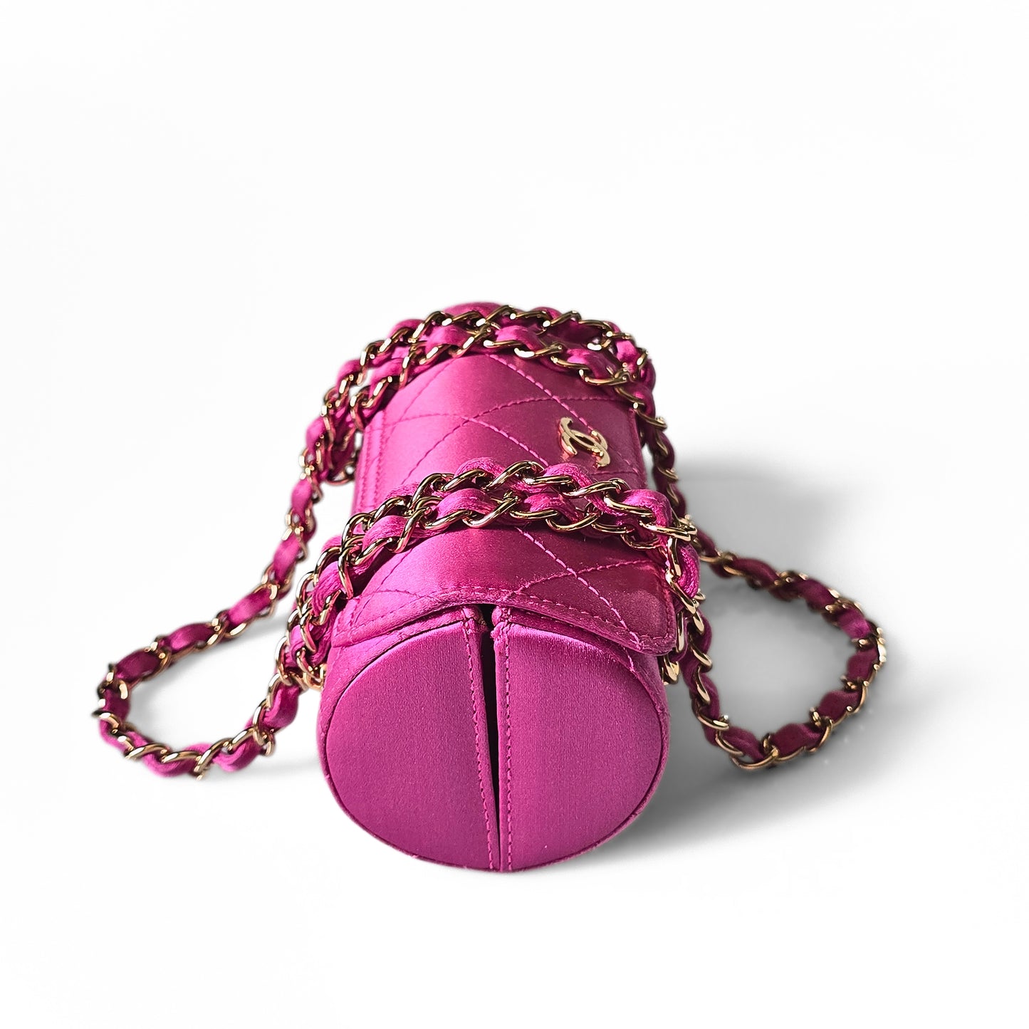 Chanel Mini Satin Barrel Bag Fuchsia Pink