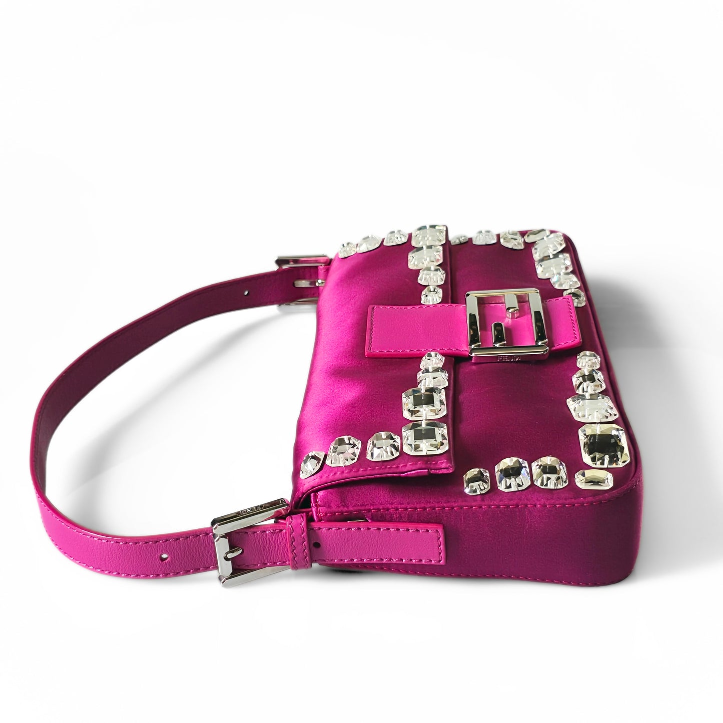 Fendi Baguette Fuchsia Silk Diamond Crystals