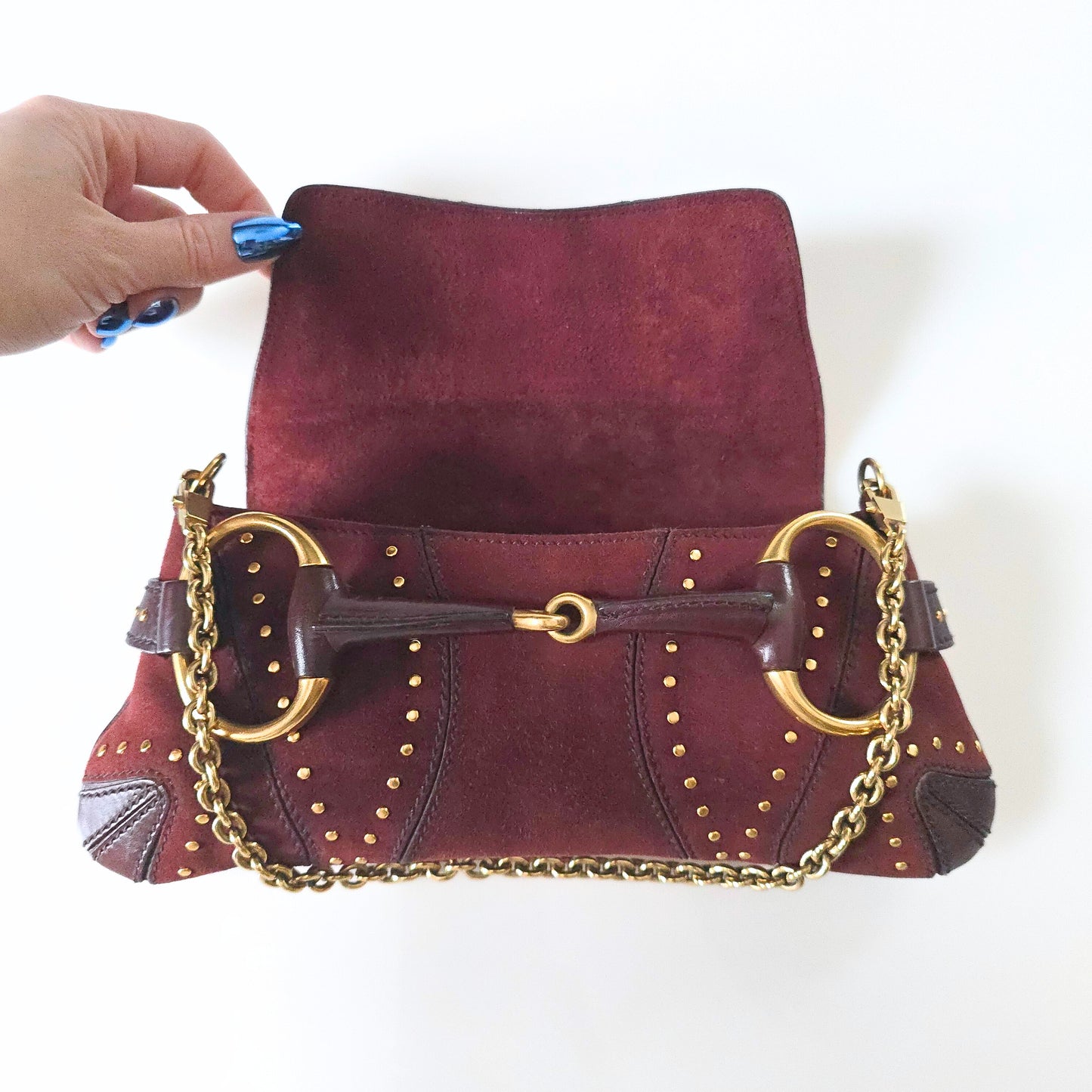 Gucci Horsebit Clutch Tom Ford Era Burgundy Suede Studded