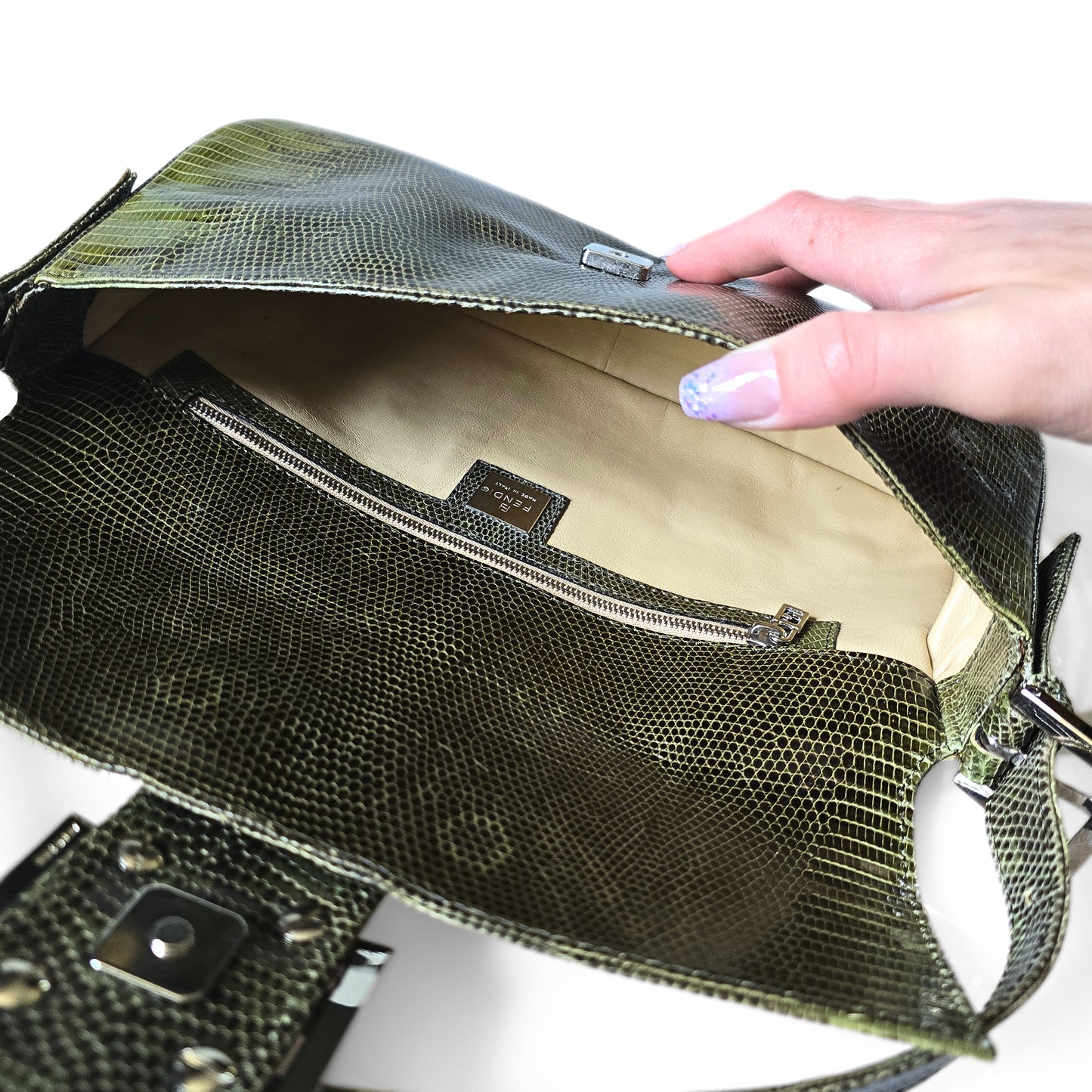 Fendi Baguette Green Ombre Exotic Lizard Leather