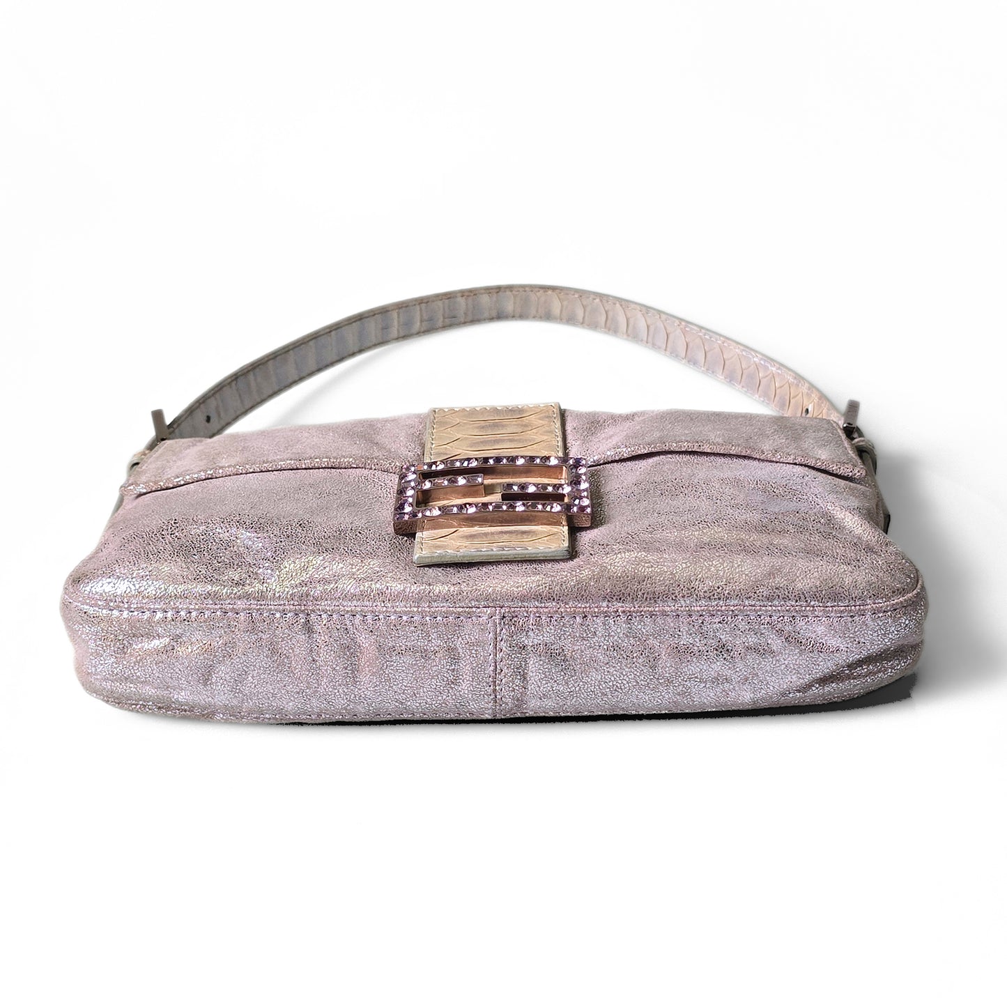 Fendi Baguette Lavender Silver Shimmer Lilac Rhinestone Buckle