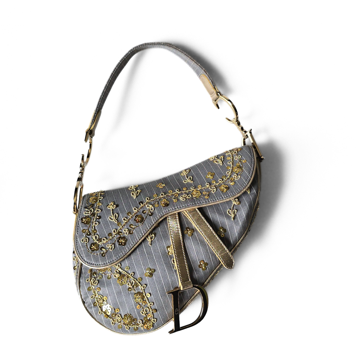 Dior Saddle Bag Limited Edition Pinstripe Sequin Embroidered
