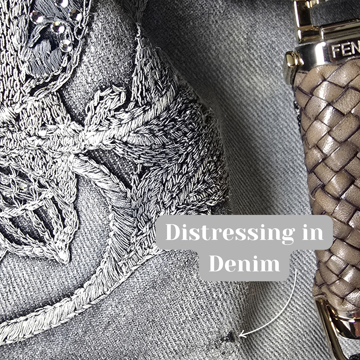 Fendi Limited Edition Denim Spy Bag Embroidered Rhinestone Squirrels