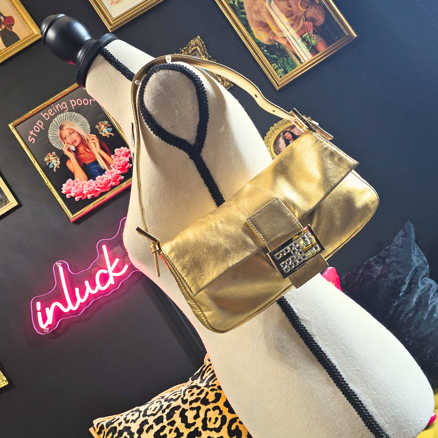 Fendi Baguette Metallic Gold with Crystal Detail