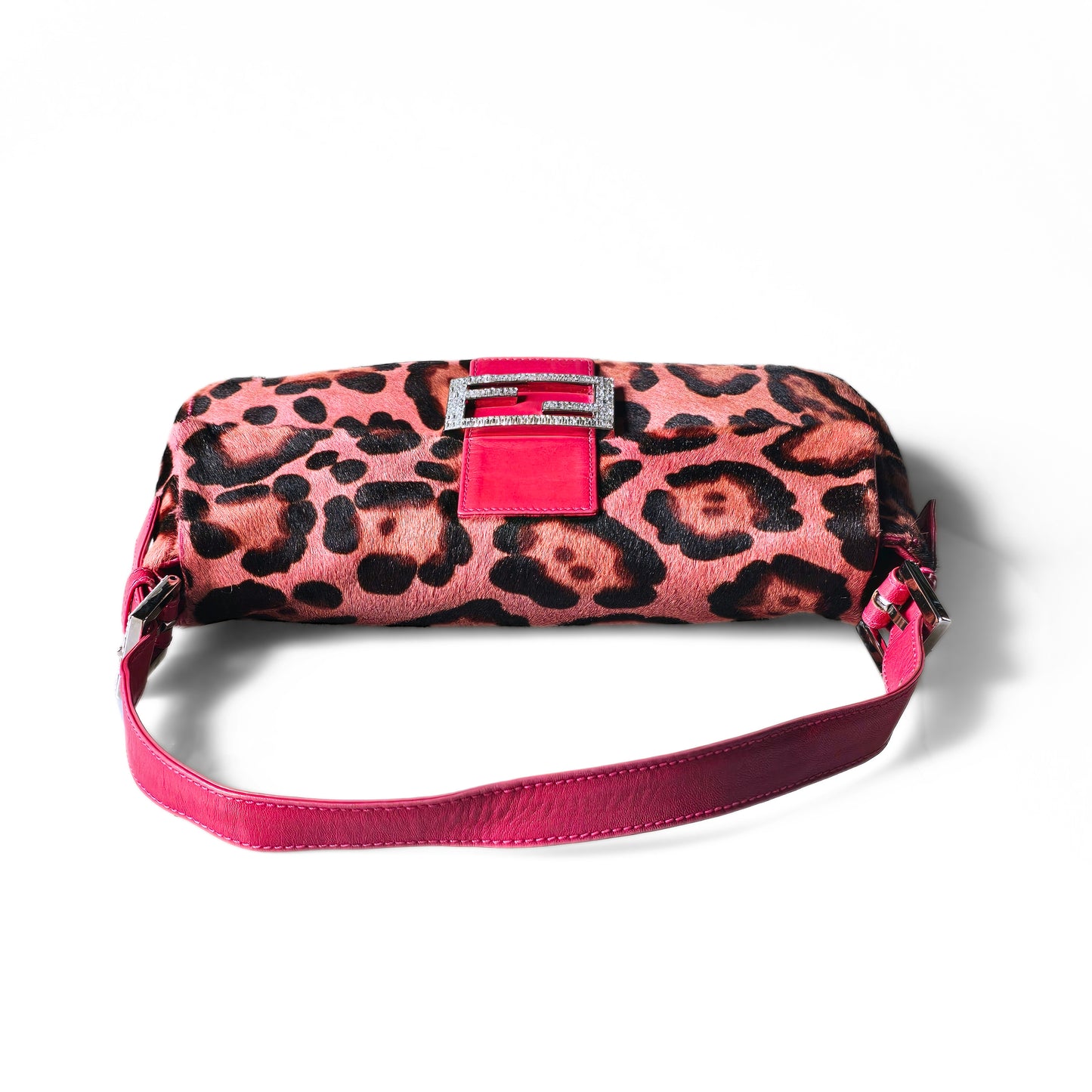 Fendi Baguette Hot Pink Leopard Pony Hair Crystal Buckles
