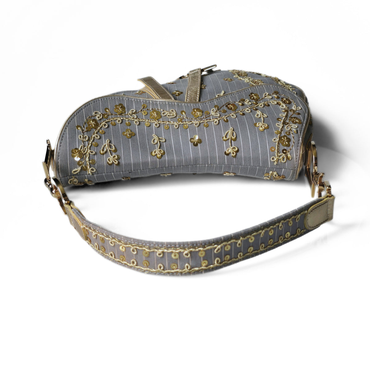 Dior Saddle Bag Limited Edition Pinstripe Sequin Embroidered