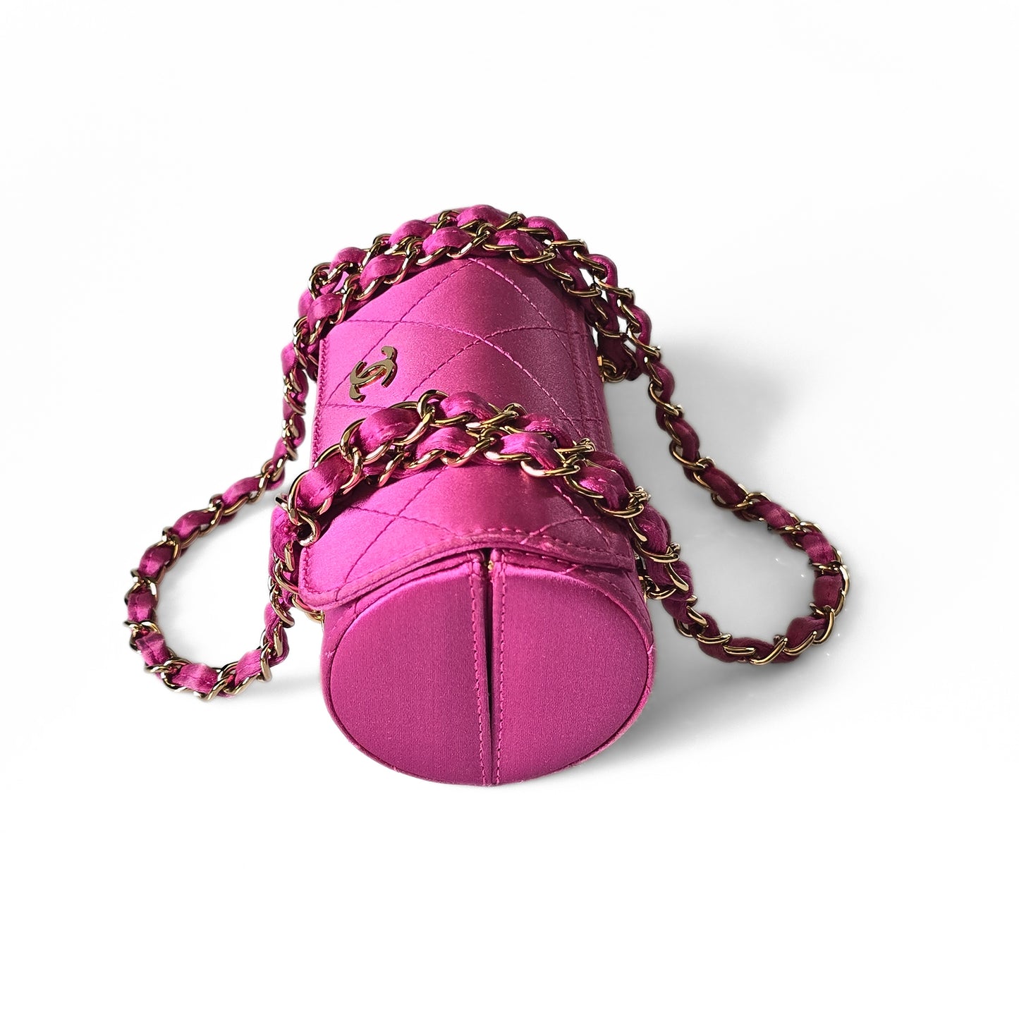Chanel Mini Satin Barrel Bag Fuchsia Pink